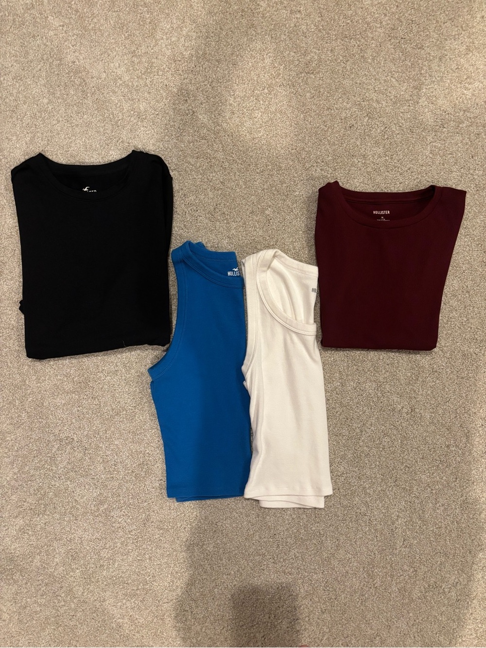 Hollister Set of 4 Top with 2 Tanks & 2 Tees - Black, Blue, White, Burgundy